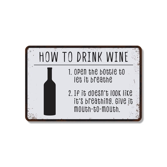 How To Drink Wine (2 Pack) 7 Inch x 10 Inch Novelty Aluminum Metal Sign Open Pour Enjoy Repeat Durable Weatherproof UV Protected Perfect for Kitchens Bars Patios Fun Gift for Wine