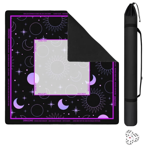 Purple Mahjong Mat with Rules, 31.5*31.5in Anti Slip American Mahjong Mat for Table, Noise Reduction, Neoprene Mah jongg Mats with Carrying Bag & 3 Dices, Mahjong Set Gift, Board Tile Games Mats
