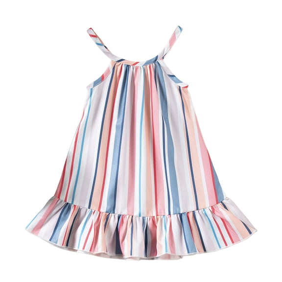 RUTAYY Toddler Girls Summer Dress Casual Sleeveless Striped Print With Elastic Waist for Outdoor Party Casual Sundress, Light Blue, 2-3 Years