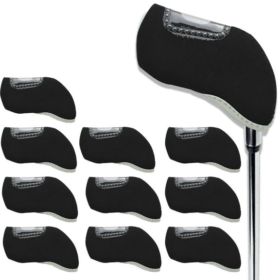 10Pcs Golf Covers Golf Wedge Headcovers Golf Club with See Through Window Clear Visible Head Covers Golf Accessories for Putters, Golf Beginner, Women Men (Black)