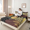 thumbnail image 3 of Castle Fairy Boho Tropical Leaf Full Size Sheets 4-Piece for Boys, Geometric Art Bed Sheets for Bedroom, Brown Gold, 3 of 6