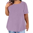 thumbnail image 2 of Xixinqiwan Plus Size Womens Short Sleeve Shirts Casual Loose Fit Solid Tunic Tops Round Neck Basic Everyday T-Shirt Purple XXXL, 2 of 5