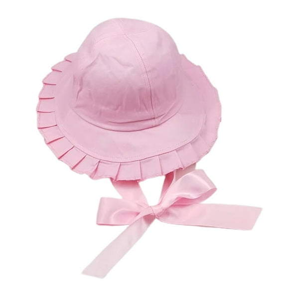 Yokua Women Sweet Ruffles Wide Brim Bucket Hat with Long Ribbon Lolita Fisherman Cap
