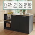 thumbnail image 7 of Juniper Kitchen Island with Large Top Surface, Double Door Cabinet, and Open Shelves Black / Macadamia, 7 of 7