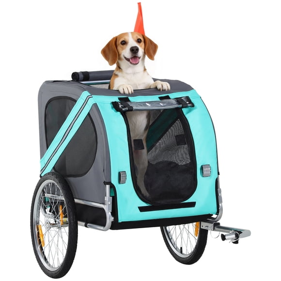Aosom Remorque Vélo pour Chien Chariot pour Animal Pliable avec Attelage Vert