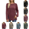 thumbnail image 6 of Trendy Ribbed Knit Tops for Women with Side Split Buttons Round Neck Fall Winter Casual Blouses Pullover Sweaters (XX-Large, Hot Pink), 6 of 6