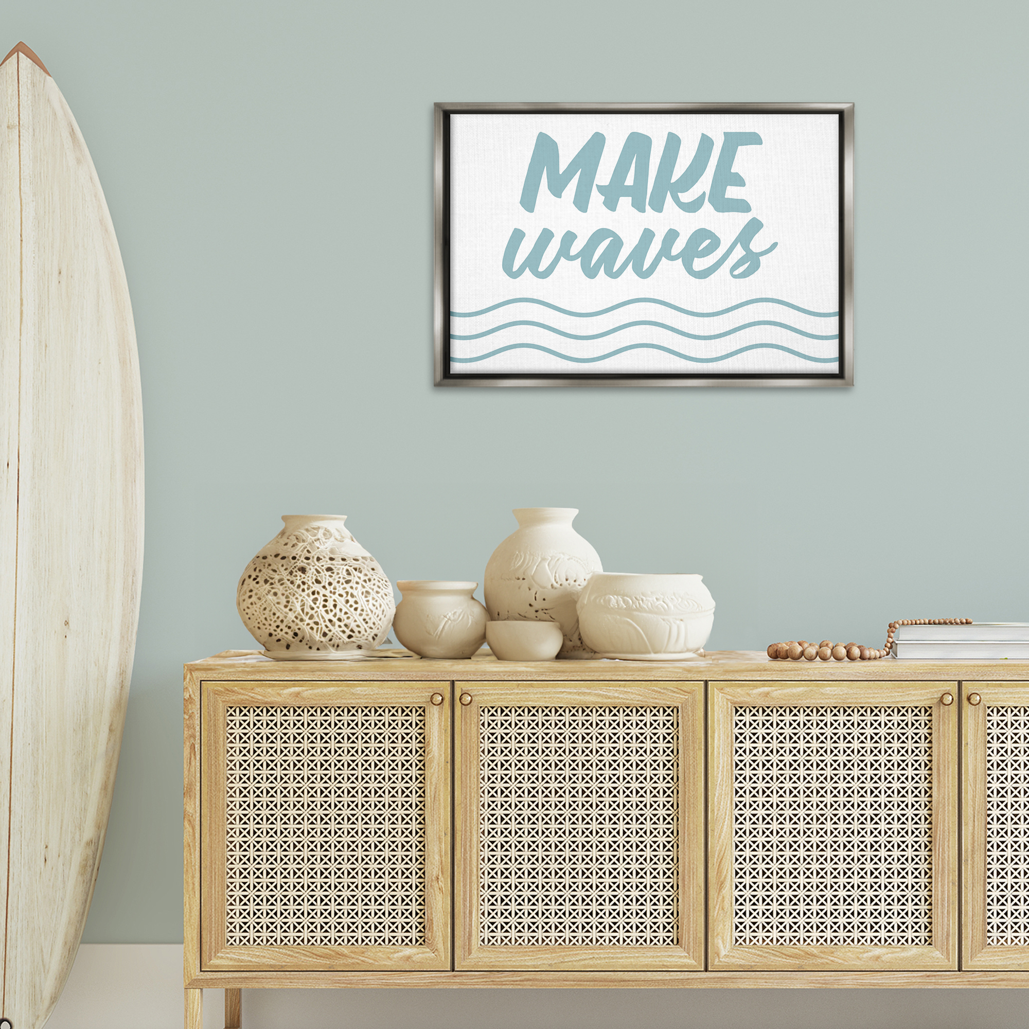 Stupell Industries Make Waves on White Typography Painting Gray Floater Framed Canvas Art Print Wall Art, 31 x 21