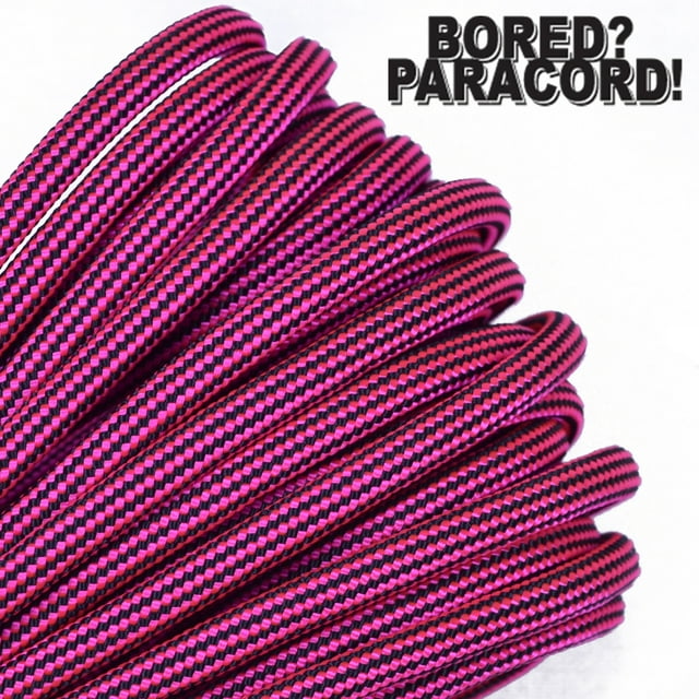 Bored Paracord Brand 550 lb Type III Paracord - Neon Pink With Black Stripes 50 Feet