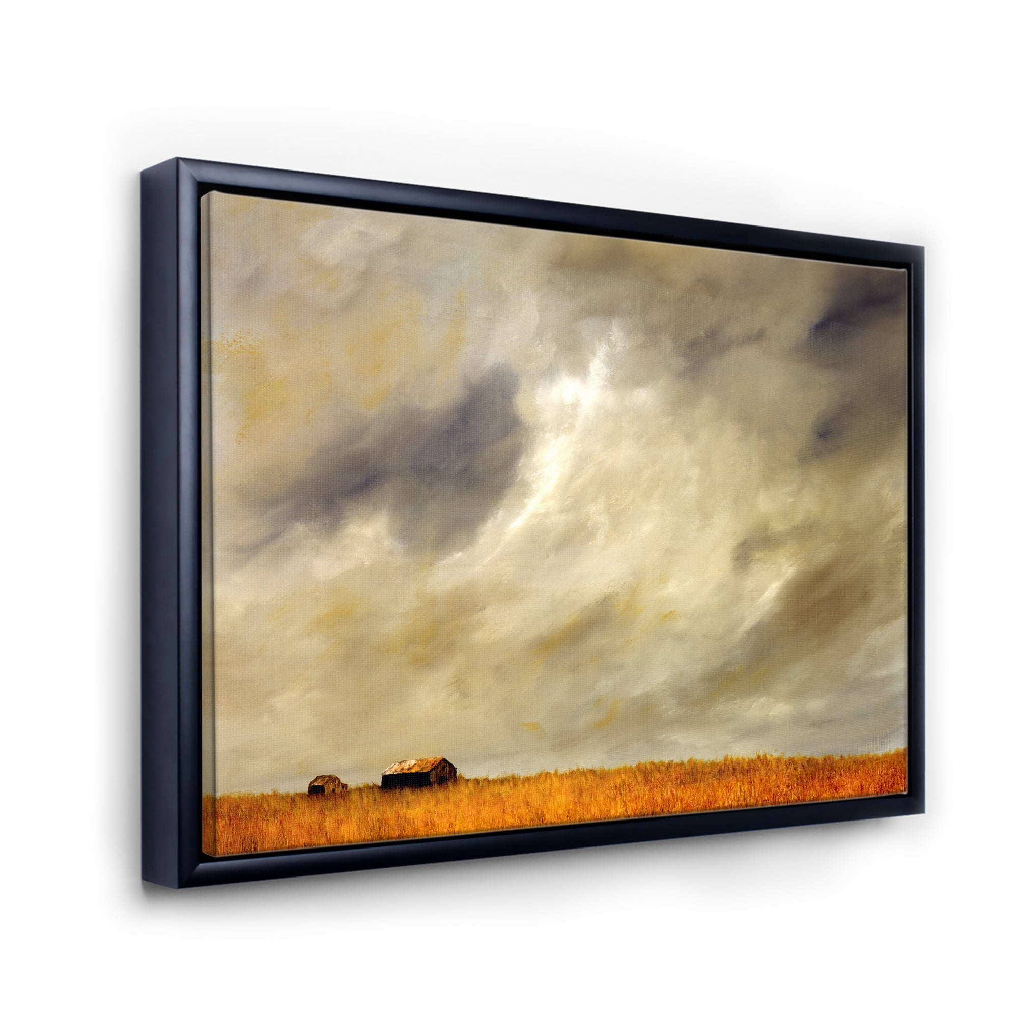 Designart 'Desert Farmhouse Under Cloudy Sky I' Farmhouse Framed Canvas Wall Art Print