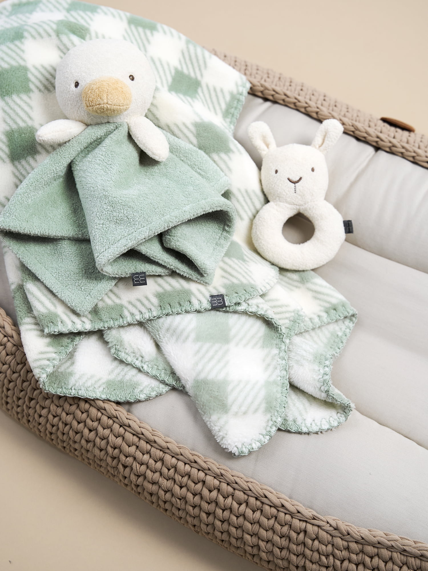 Modern Moments By Gerber Gender Neutral Plush Blanket, Security Blanket & Rattle Gift Set, 3-Piece
