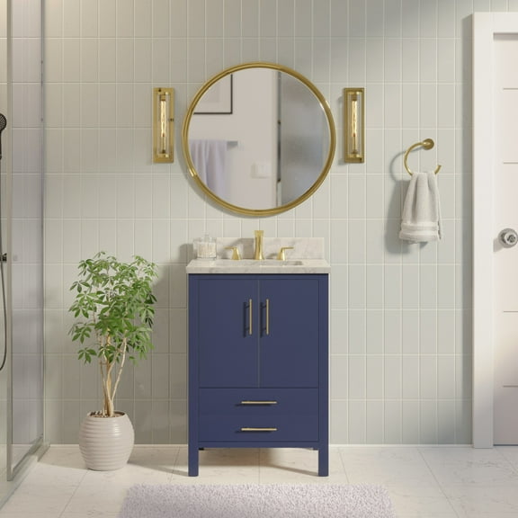 California 24" Bathroom Vanity with Royal Blue Cabinet and Carrara Marble Top