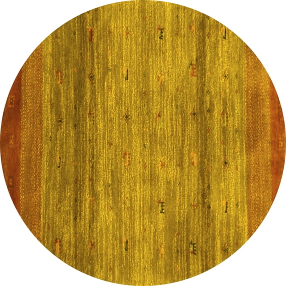 Ahgly Company Machine Washable Indoor Round Abstract Yellow Contemporary Area Rugs, 7' Round