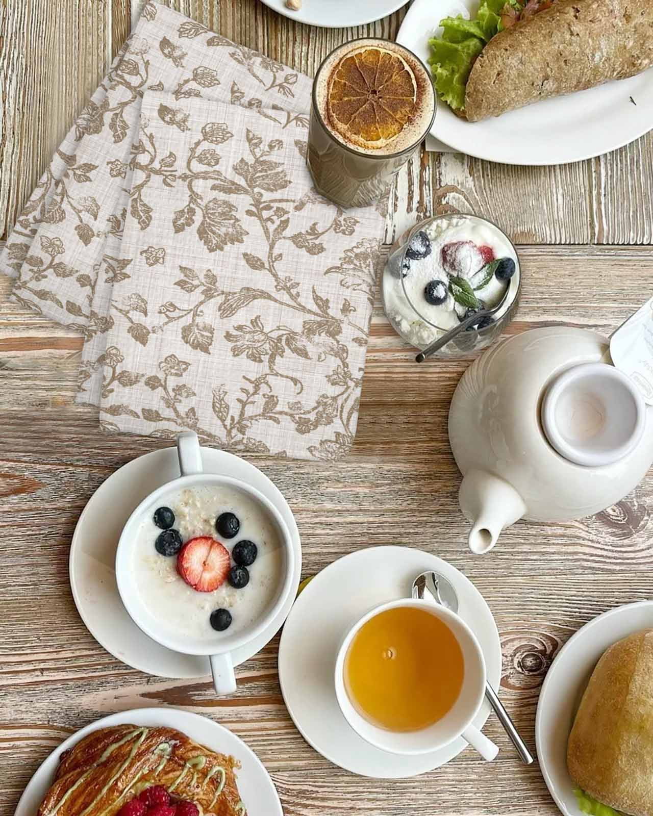 Farmhouse Khaki Hand Towels Set, Waffle Weave Kitchen Towels 3 Pieces, Vintage Flower Leaf Botanical Plant Microfiber Hair Face Bath Tea Towel Absorbent Quick Drying Cleaning Dish Cloths 15.7"x23.6"