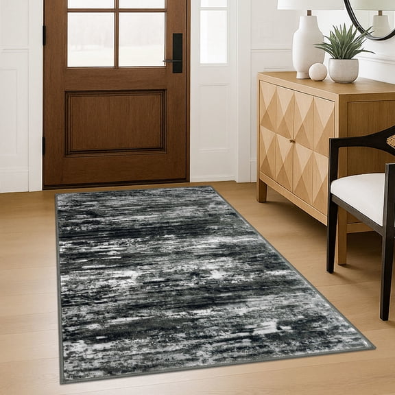 iOhouze Washable Entryway Rugs 3x5 Modern Abstract Non slip Area Rug Soft Low Pile Print Distressed Abstract Carpet for Bedroom Living Room Kithen Bedroom,, Black White Grey Green