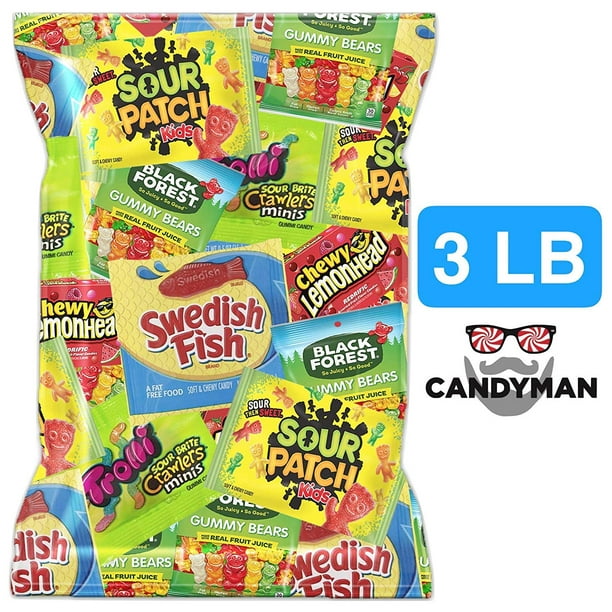 CANDYMAN Chewy Sour Candy Bulk (3 Pounds) Sour Patch Kids, Trolli Worms, Swedish Fish
