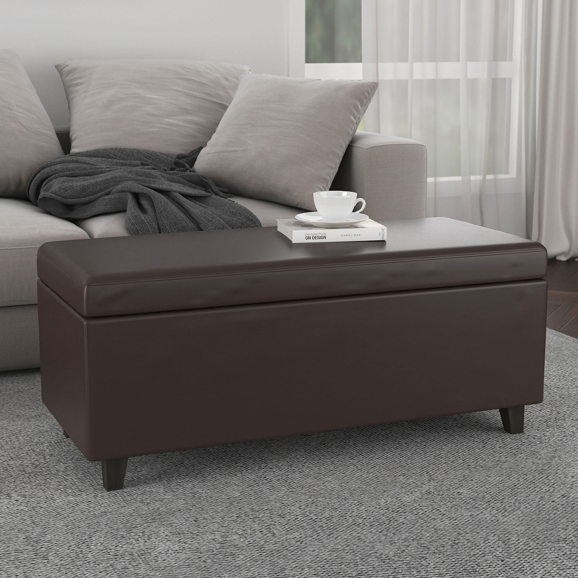 Lift Top Faux Leather Cocktail Ottoman with storage