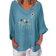 thumbnail image 2 of ICHUANYI Clearance Women's Summer Casual V-Neck 3/4 Sleeve Flower Print Loose Shirt Blouse(Blue, S) ICHUANYI WER2023081504347, 2 of 5