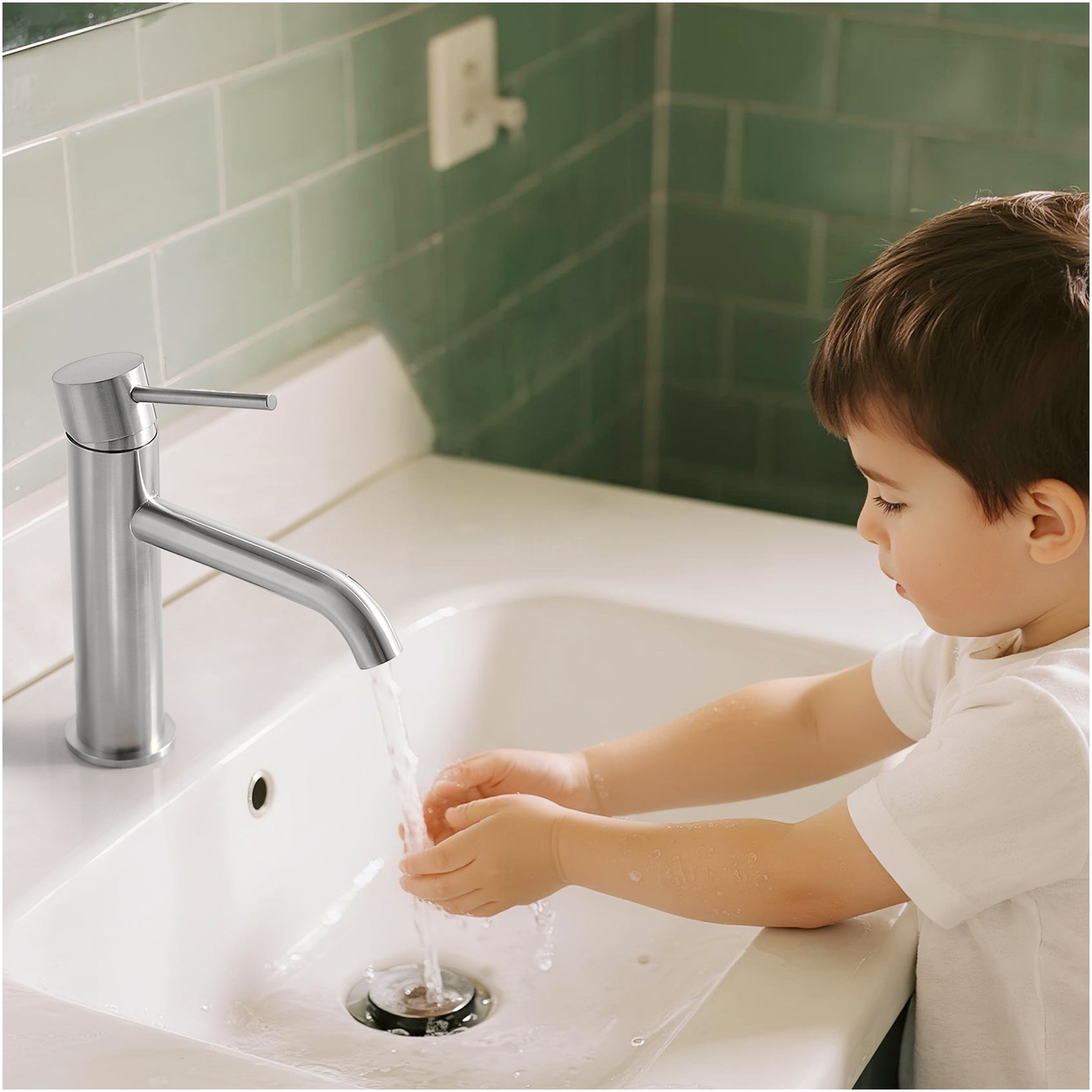 JERFIT Single Hole Bathroom Faucet, Brushed Nickel Modern Single Handle Vessel Sink Faucet with High Arc Spout for Vanity Basin, Ceramic Cartridge, Easy Installation