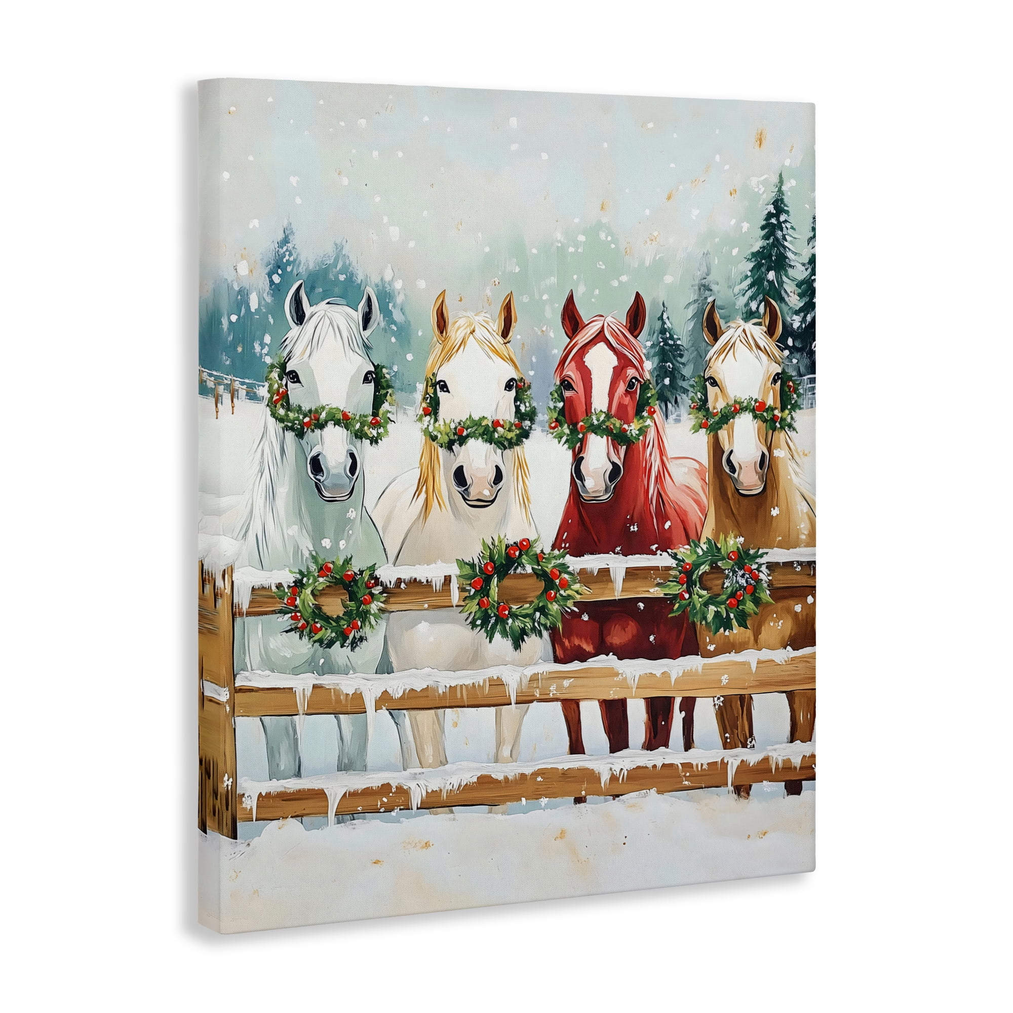 Stupell Industries Christmas Horses with Holly Wreaths Canvas Wall Art, design by The Prints Vibe