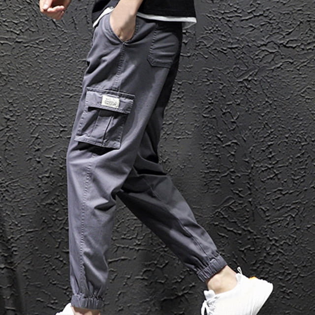 Pantalones largos para hombre, informales, lisos, con bolsillo, cintura elástica, para exteriores, con cordón ajustable, para trabajo
