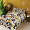 thumbnail image 2 of Emoji Sheet Set, Modern Art of Starry Eyes Smiling Faces Fun Colors Hearts XO Pattern, Fitted & Flat Sheet with Pillowcase Bedding Accent 4 Pcs Set, Queen, White Mustard and Hot Pink, by Ambesonne, 2 of 5
