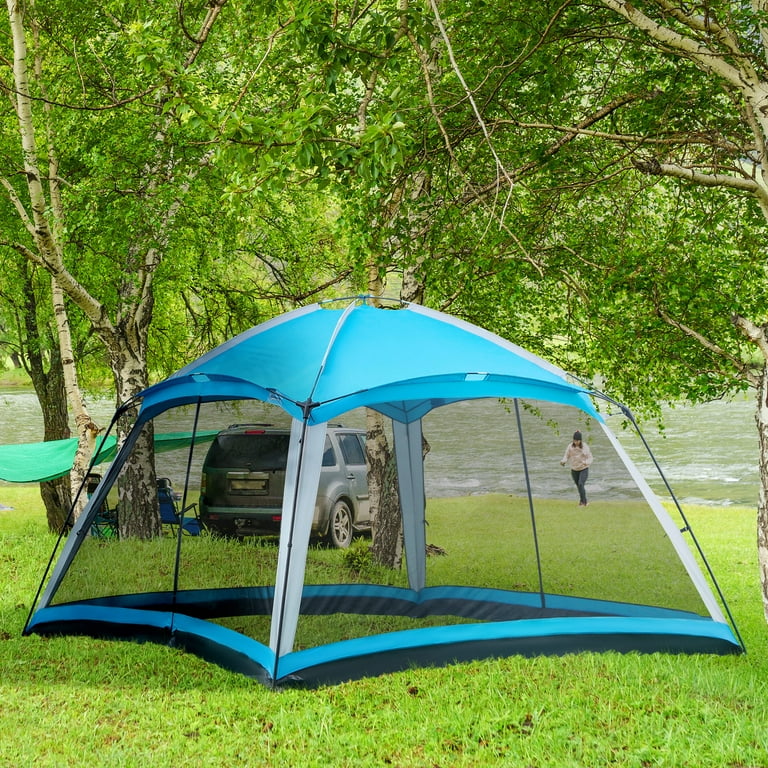Outsunny 12' x 12' Screen House Room, 8 Person Camping Tent w/ Carry Bag and 4 Mesh Walls for Hiking, Backpacking, and Traveling, Easy Set Up