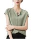 thumbnail image 1 of Mujeres de Verano Tops de Moda Casual Color Sólido V-Cuello Bolsillo Laminado Manga Corta Superior, Ligera Blusa Elegante, 1 of 4