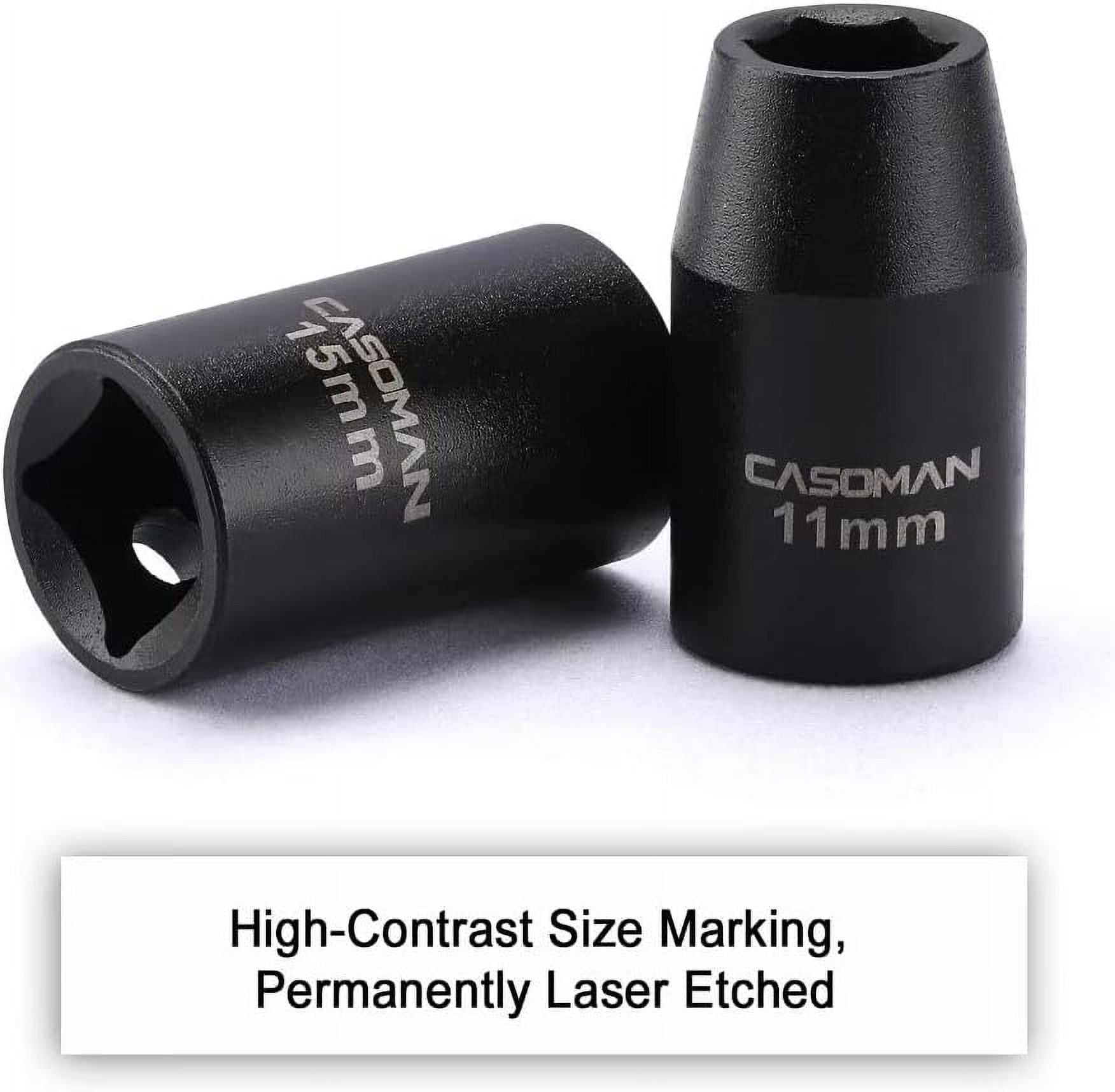 CASOMAN Pro 14 Pieces 1/2-Inch Drive Shallow Impact Socket Set, Metric, 6-Point, 11mm to 32mm