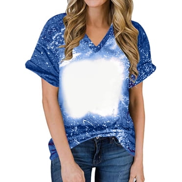 Jsaierl Women's Tie-Dye Gradient V Neck Shirts Casual Loose Short Sleeve T-Shirts Summer Work Life Tops Going out Travel Holiday Tees