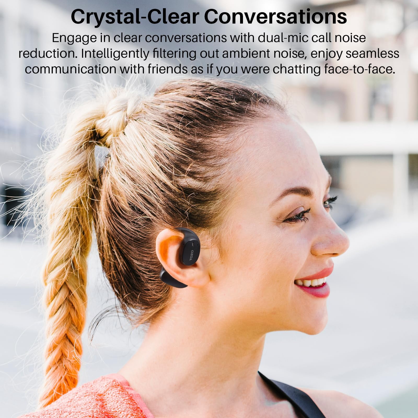 TOZO AI Noise Cancel Headphones, Open Ear Earbuds, Bone Conduction Headphones, 80H, 100+ Languages AI Translation, AI Clear Calls, OrigX Acoustics Stereo Bass, Lightweight Comfortable Wear