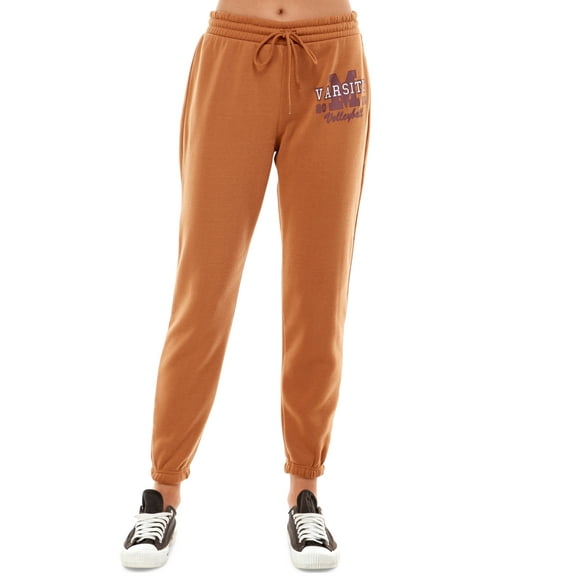 Ultra Flirt Juniors’ High-Rise Graphic Jogger Sweatpants, Medium, Brown