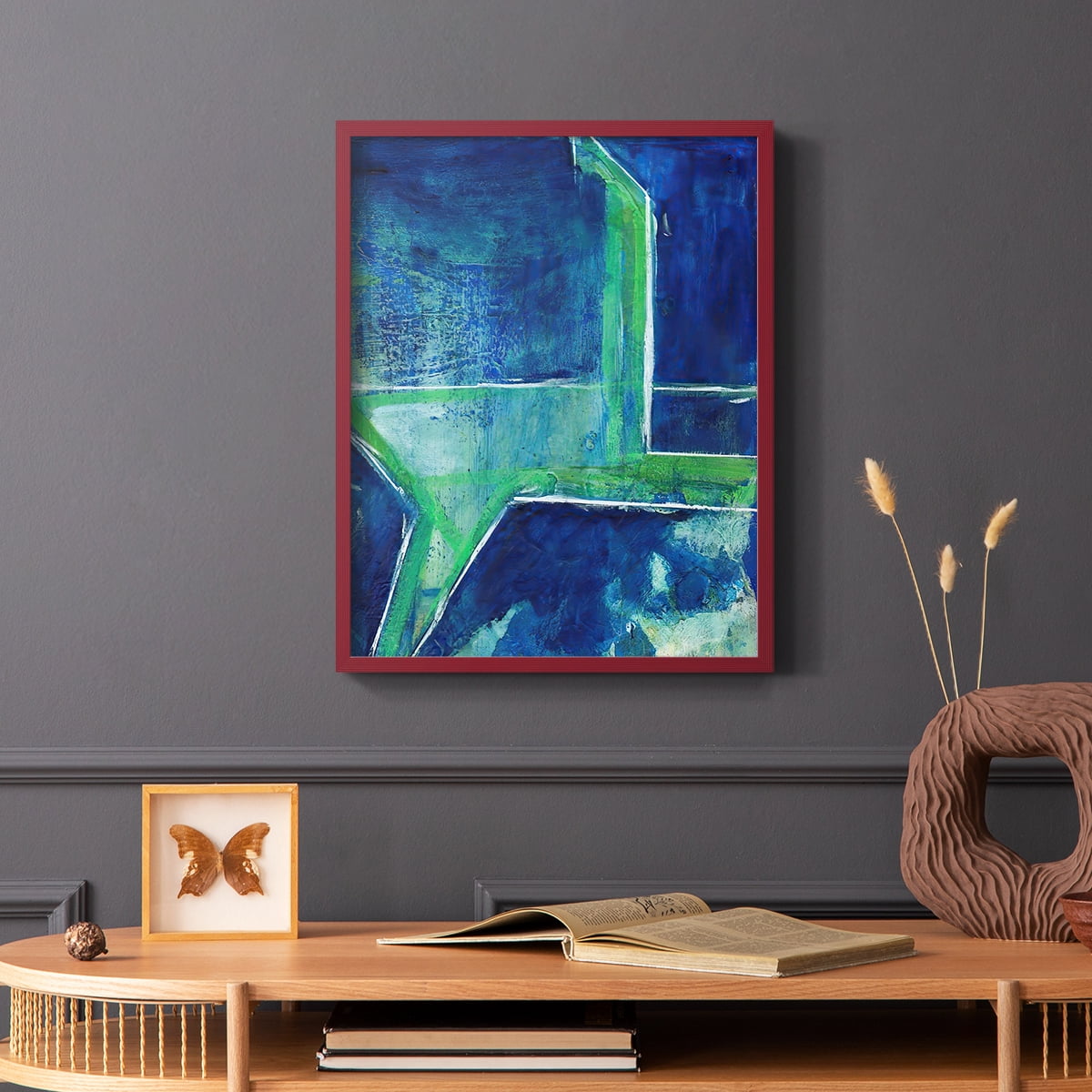 Geometric in Cool VIII Framed Print in Red Solid Wood Framed Print No Nail Hanging