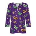 thumbnail image 5 of Ounisa Womens Funny Mardi Gras 3/4 Sleeve Sequins Mask Printed Shirts Tunics 2025 Trendy Holiday T-Shirts Carnival Tops, 5 of 5