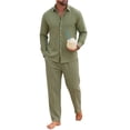 thumbnail image 2 of LEKWK Mens Linen Sets Lightweight 2 Piece Lounge Set Button Down Long Sleeve Shirt and Relaxed Pants Matching Outfits for Beach Vacation Travel, 2 of 5