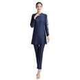 thumbnail image 3 of IBTOM CASTLE Women Muslim Burkini Swimsuits Modest Swimwear Islamic Long Sleeve Full Cover Hijab Swim Top Pants Plain ​Bathing Suit XL Dark Blue Floral, 3 of 4