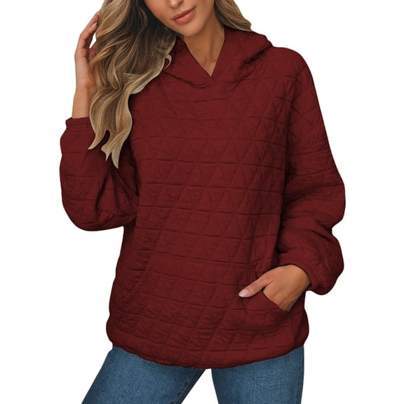 Yokua Women Quilted Hoodies Casual Long Sleeve Sweatshirts Trendy Lightweight Pullover Tops with Pocket Comfy Fall Clothes