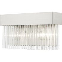 14 inch 2 Light Brushed Nickel Bathroom Vanity light fixture with Brushed Nickel Drum Shade with Clear Crystal Rods Shade