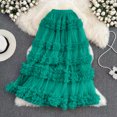 thumbnail image 4 of Women's Asymmetrical Mesh Skirt, Minimalist Layered Tulle Skirt, Versatile Midi Skirt for Casual Chic or Office Wear, Green - One Size, 4 of 4