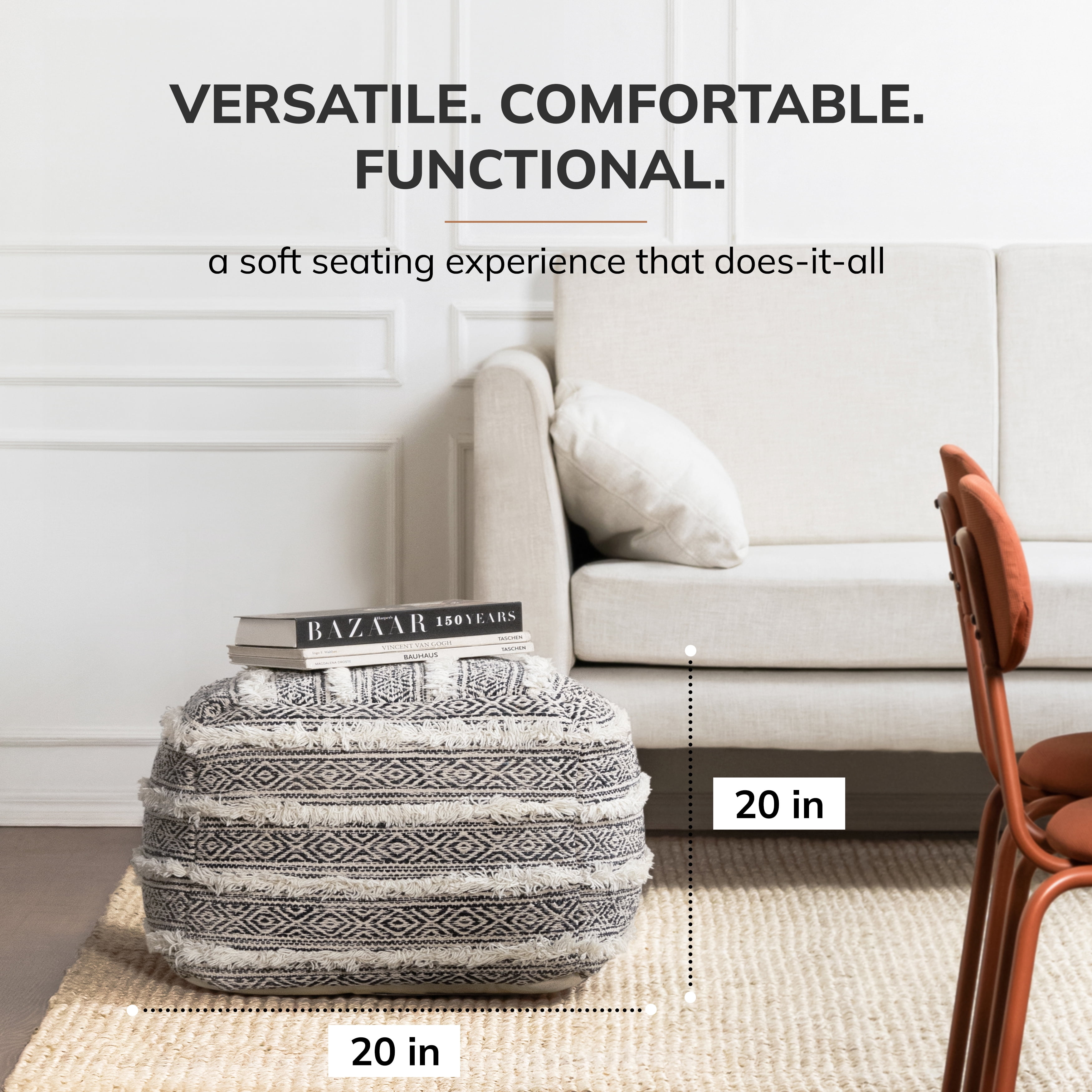 Anji Mountain Textured Handmade Cotton Poufs, Gray