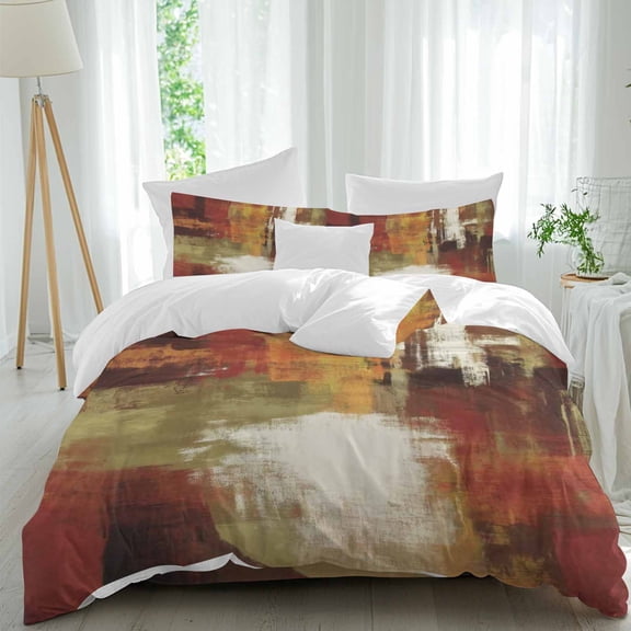 Burnt Orange Green 4 Piece Duvet Cover Set California King Size Thanksgiving Abstract Texture Soft Bedding Set Comforter Cover, 1 Duvet Cover 1 Flat Sheets and 2 Pillowcases