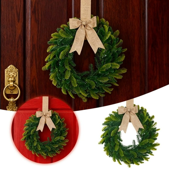 15 Inch Mini Wreath Greenery for Front Door and Home Accessories Including Burlap Ribbon Ideal for Farmhouse and Seasonal Celebrations