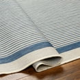 thumbnail image 4 of BoutiqueRugs Hevel Bordered with Blue Stripes Area Rug - Outdoor Safe - Rose Cream, Charcoal, Silver Blue - 18" x 18" Sample, 4 of 5