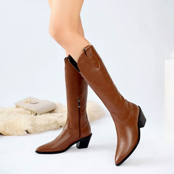 OKBOP Women's High-Heels Knee High Boots-Furry Boots for Women Christmas Slouch Warm Fashion Winter Womens Shoes Womens Boots Clearance