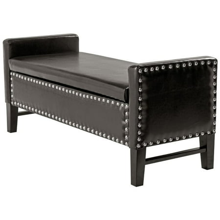 Genesis Espresso Pu Leather Storage Bench Silver Nailhead Trim