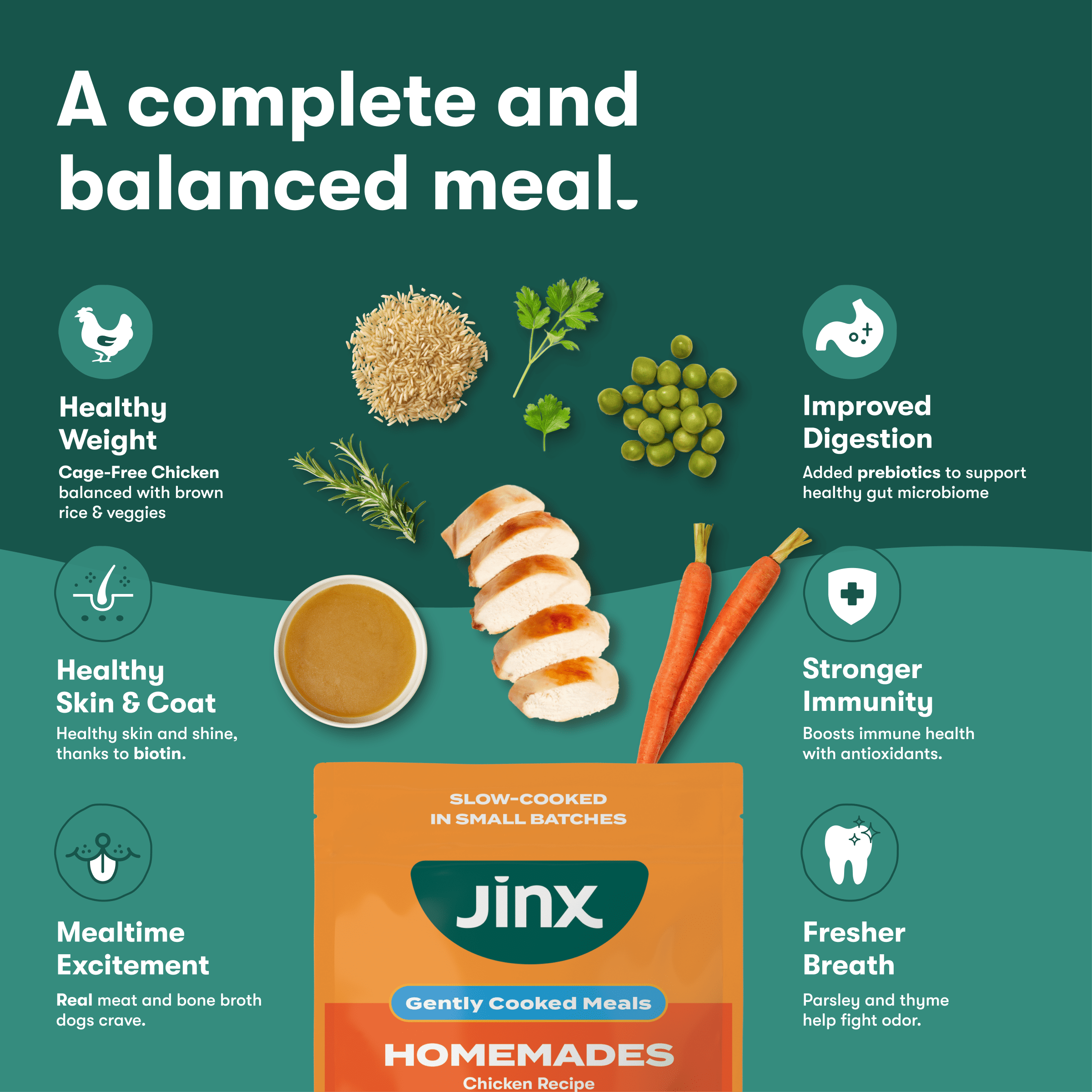 (2 pack) Jinx Homemades Chicken Recipe Wet Natural Dog Food, Whole Grain, 9 oz Pouch