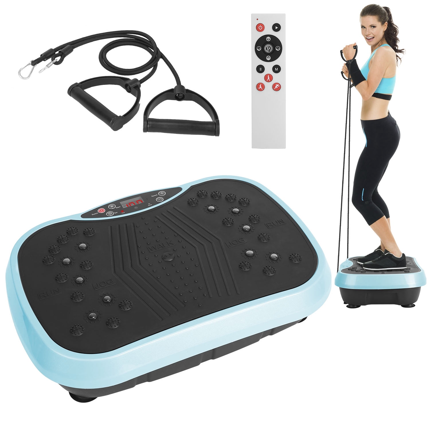 Zorpupoa 1Pc  Exercise Machine Vibrating Plate Exercise Machine with Resistance Band Remote Control Home Gym Equipment Lymphatic Drainage Weight Loss for Women Men Blue