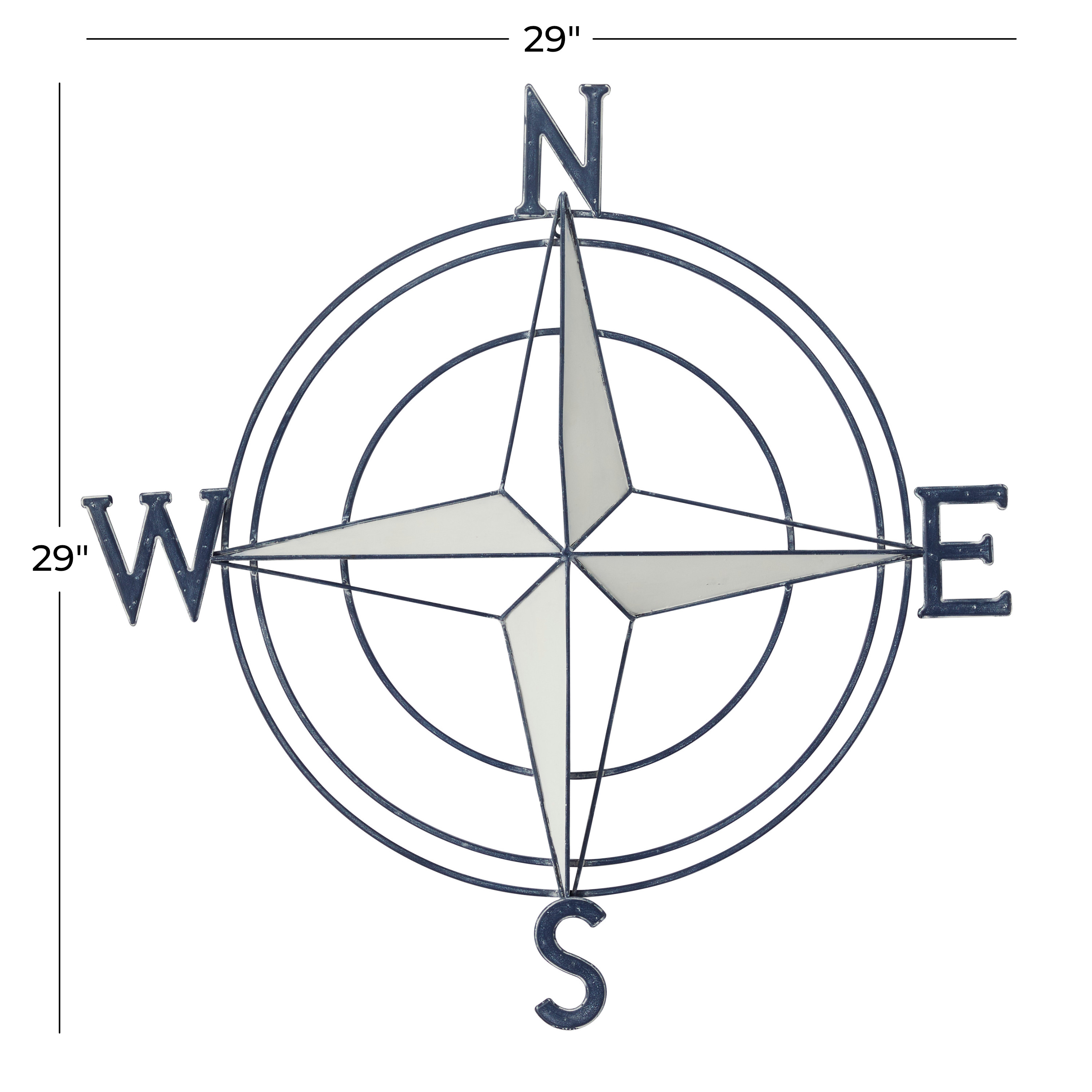 DecMode Dark Blue Metal Compass Wall Decor