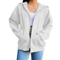 thumbnail image 3 of LIIPEE Women Hoodies Solid Color Long Sleeve Zip Up Drawstring Pullover Hooded Sweatshirt With Pockets Female Leisure Vacation Sweatshirts,White,Xxl, 3 of 7