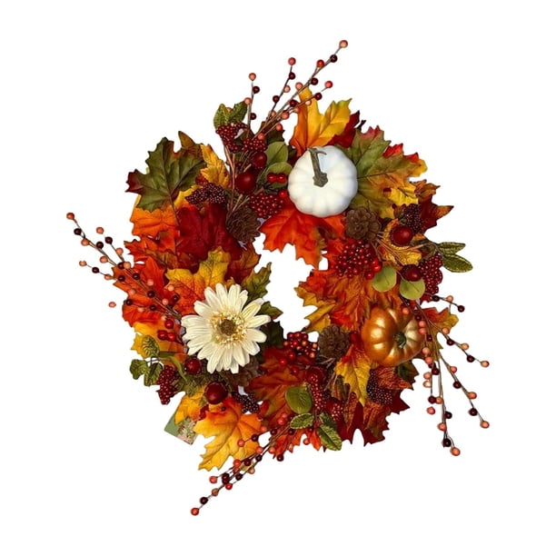 Corona de otoño artificial, guirnalda para puerta de entrada, calabaza y hoja de arce, corona otoñal Estilo D