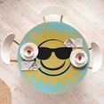 thumbnail image 3 of Ambesonne Emoji Fitted Round Tablecloth, Summer Character Sunglasses, 36"- 40" Diameter, Mustard Pale Blue and Black, 3 of 4